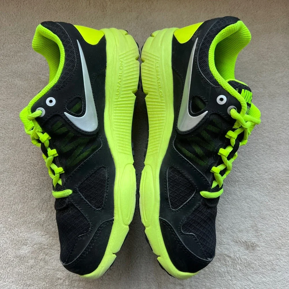 Nike Lunarlon Women 6.5 Youth 5Y Running Shoes Athletic Sneaker Black Neon Green